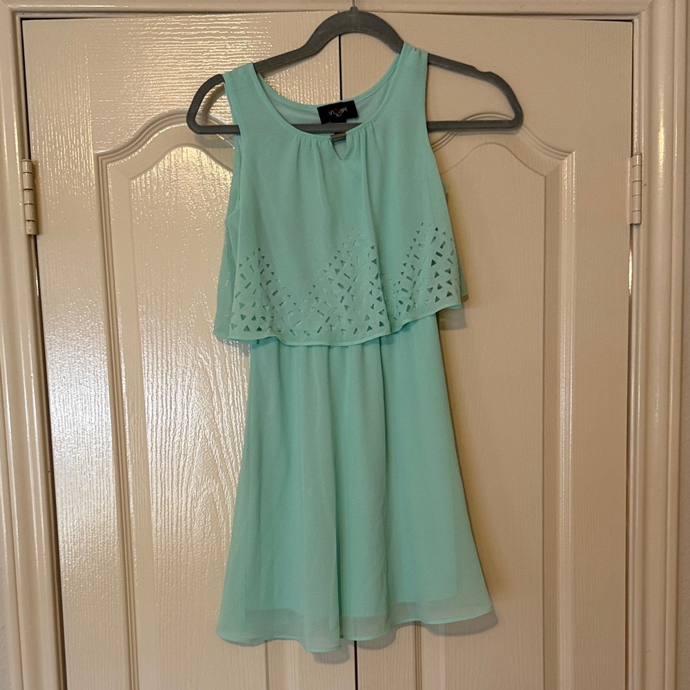 Easter-Ready Mint Layered Laser-Cut Party Dress